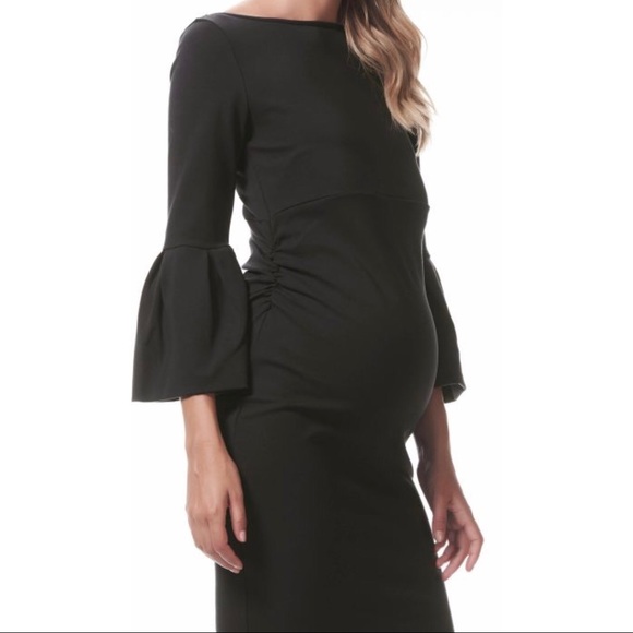 Soon Maternity Myra Black Ruffle Sleeve Maternity Dress - Picture 9 of 9
